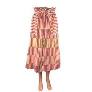 Who What Wear Coral Striped Belted Button Colorblock A Line Midi Skirt Size S